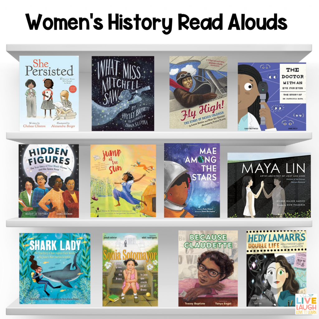 An image of book shelves with copies of books to celebrate Women's History Month