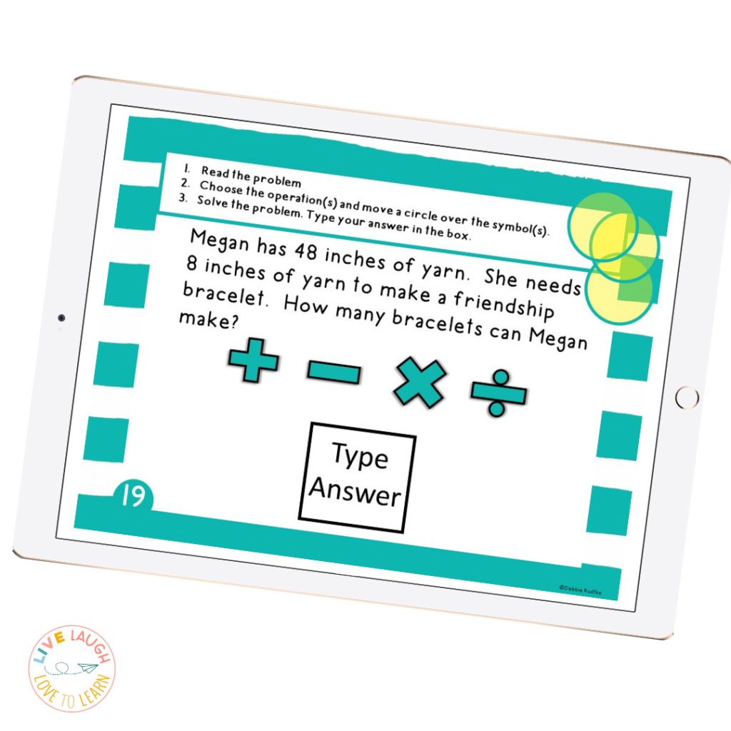 Image of a math word problem on a tablet.