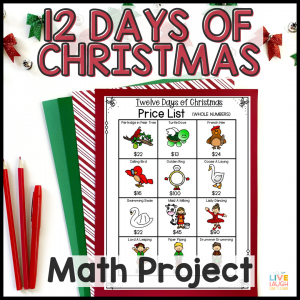 Image of a cover that reads 12 Days of Christmas Math Project