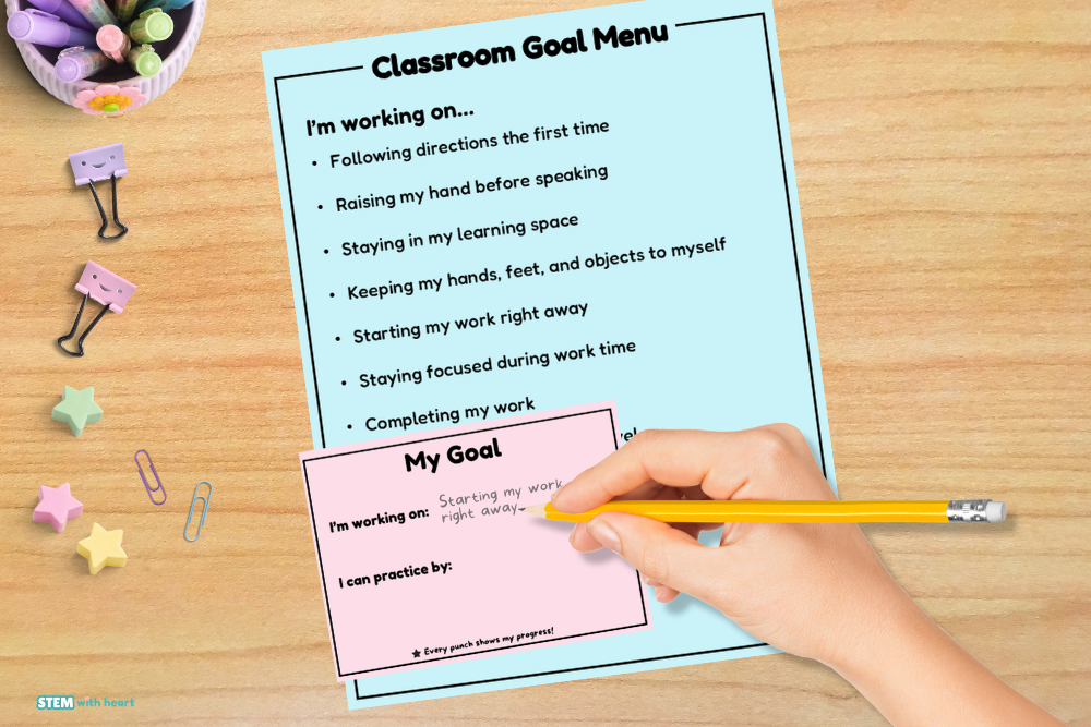 Student setting a behavior goal to use with a classroom punch card
