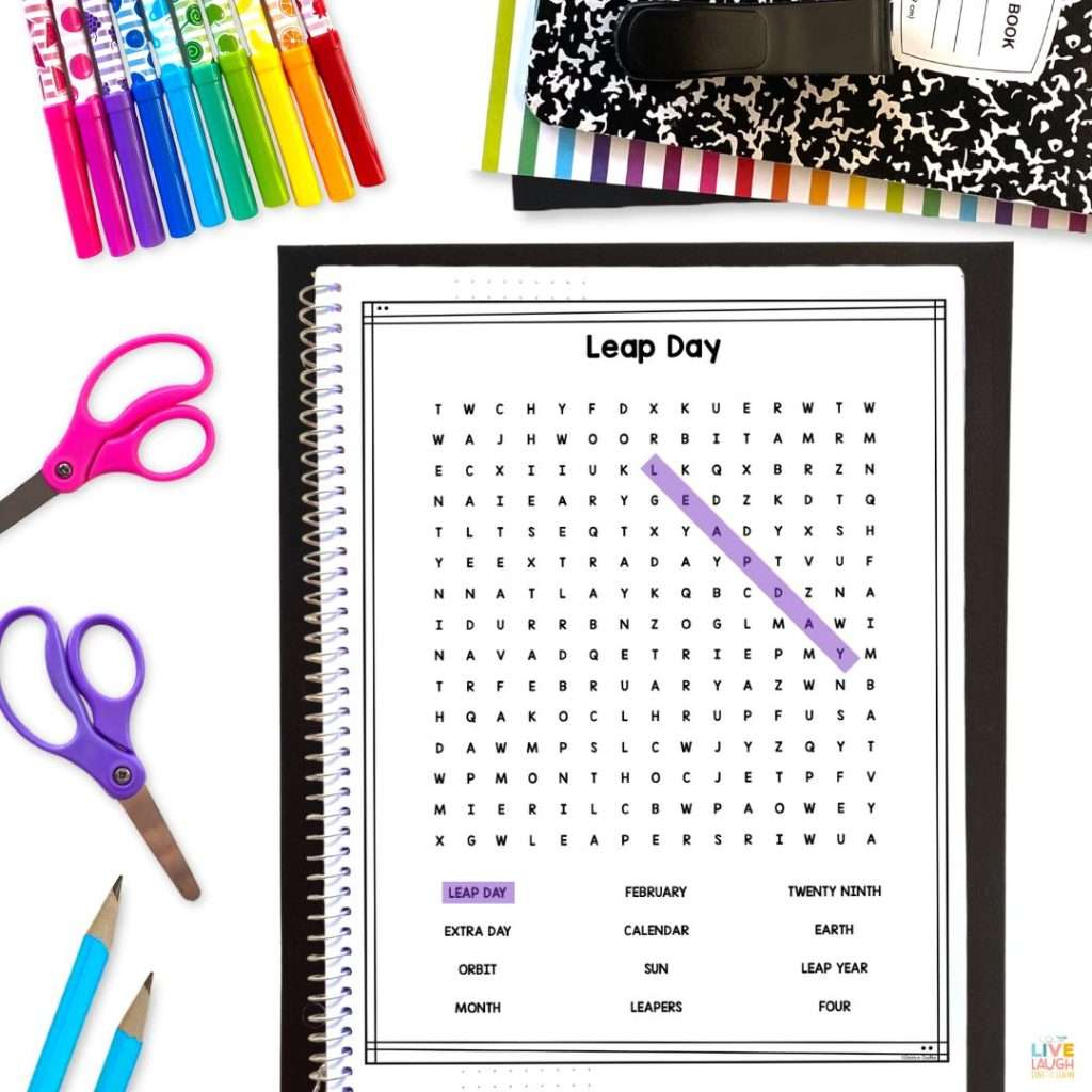 an image of a Leap Day wordsearch puzzle