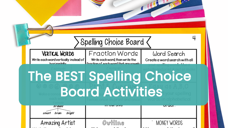 The BEST Spelling Choice Board Activities