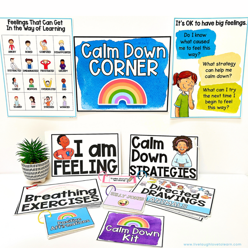 Classroom decor for social emotional learning with calm down corner tools and visuals