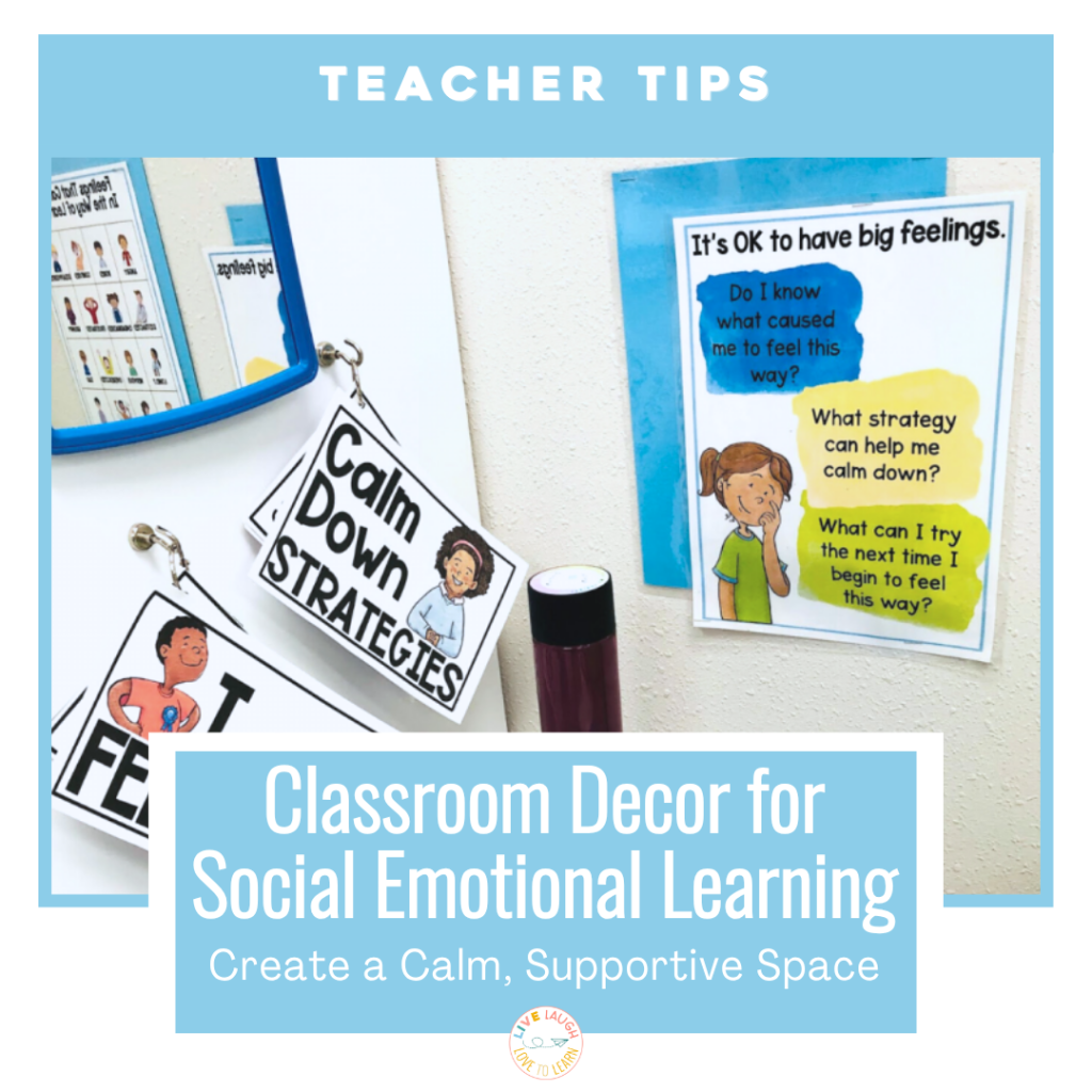 Classroom calm down corner setup with soft colors and emotion visuals