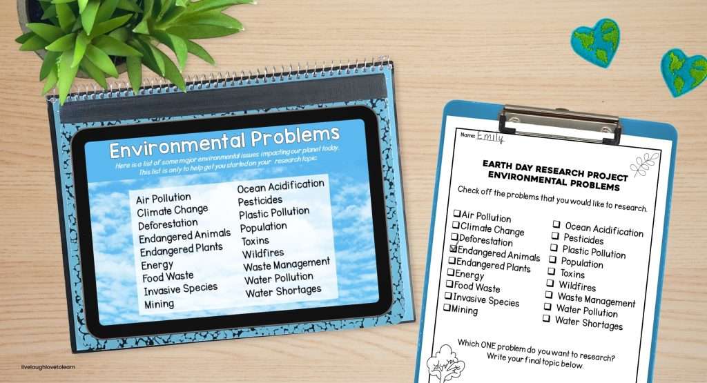Done for you Earth Day environmental issues research project resource for upper elementary classrooms