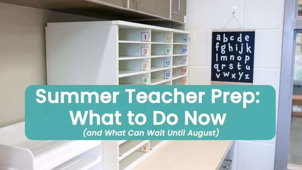 Organized classroom storage unit with numbered cubbies and an alphabet chart on the wall, summer teacher prep tips for elementary teachers